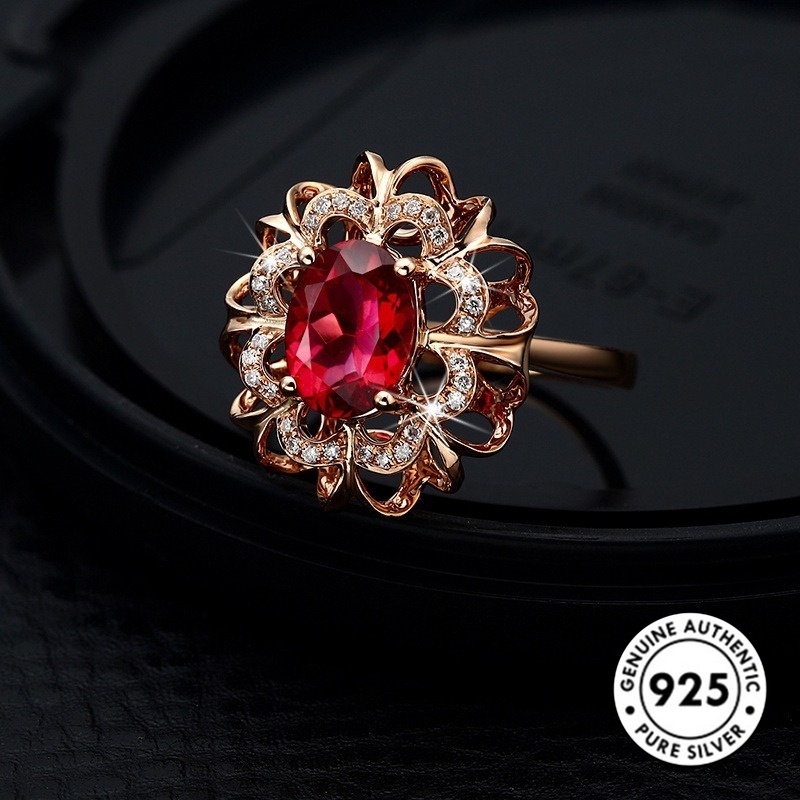 Cincin Ruby Lapis Rose Gold Bahan 925 Sterling Silver