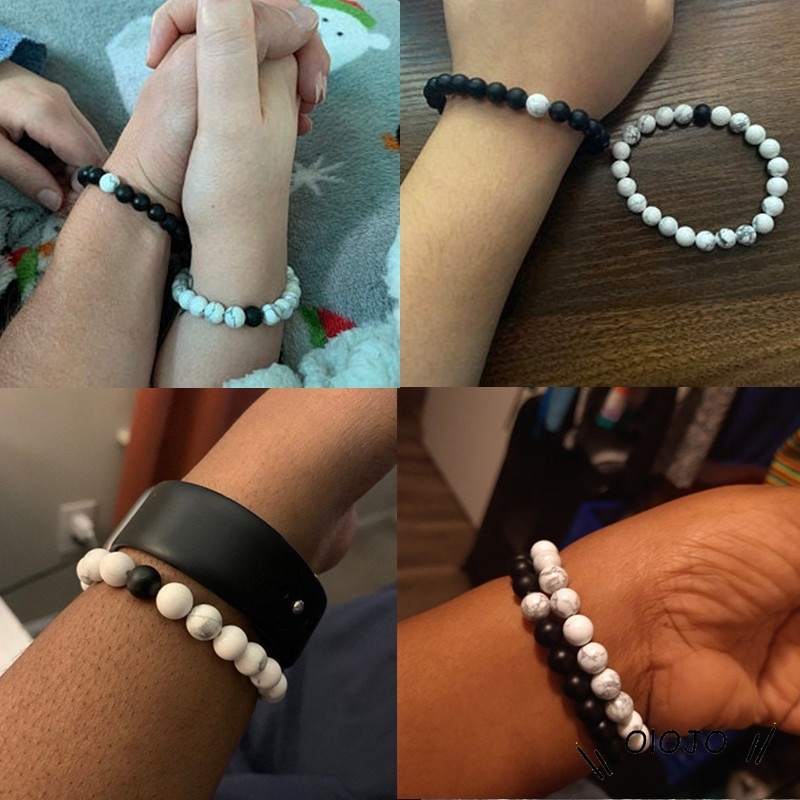 【COD】Gelang Manik Putih dan Hitam Klasik