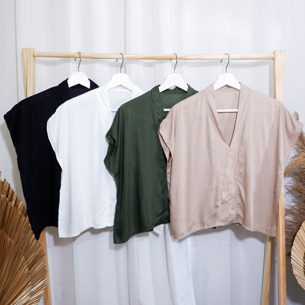 COTTONBELLS BLOUSE CASUAL WANITA WHITNEY PLAID V - NECK RAYON TIED TOP (LQ - B 11826)-5