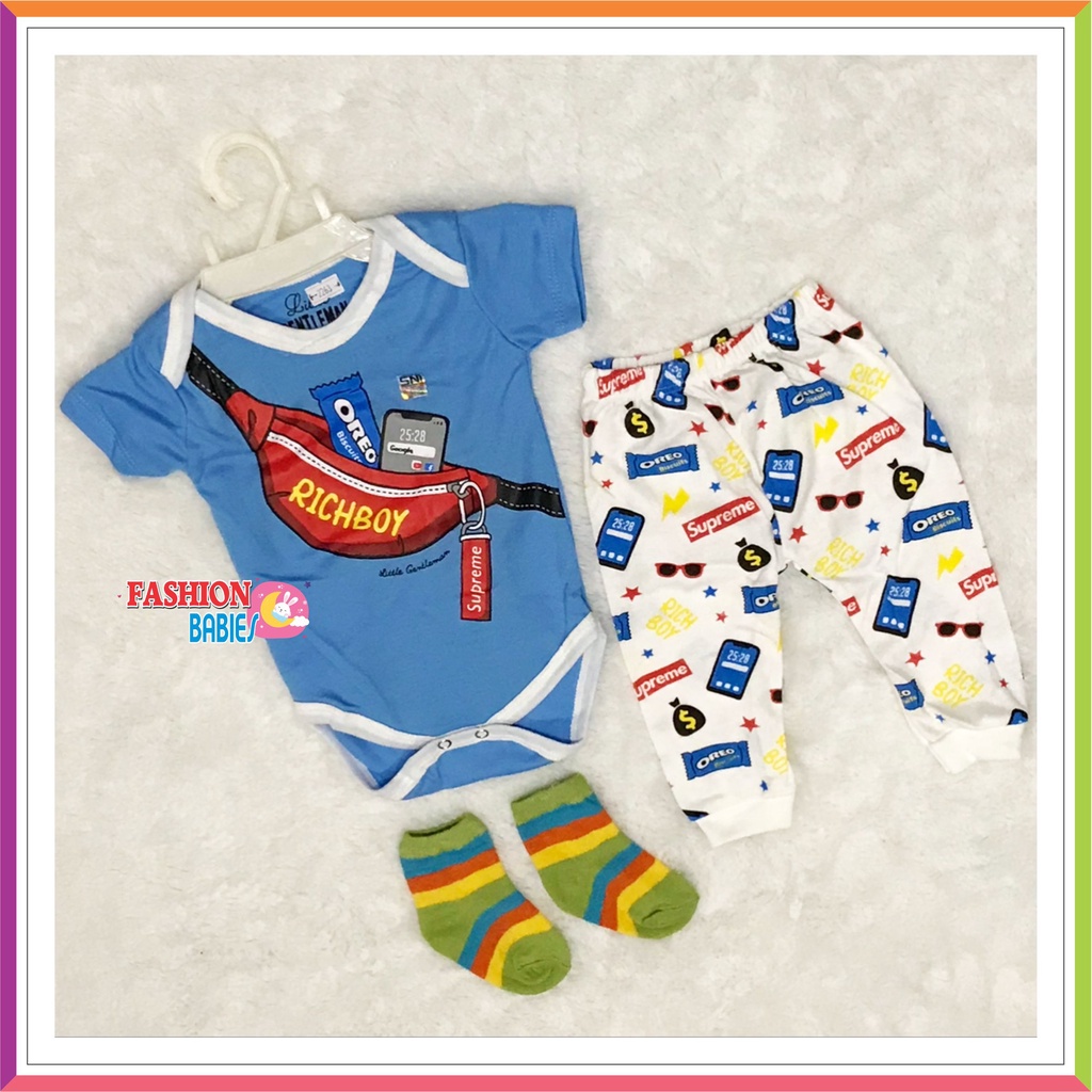 ❤ Fashionbabies ❤ SET JUMPER LEGGING KAOSKAKI 3IN1/ BABY GIFTSET / LITTLE GENTLEMEN