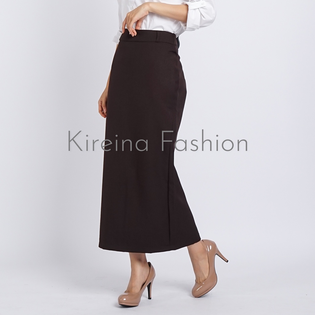 Rok Span Wanita Rempel Rok Kerja Wanita Skirt Polos Bahan Semi Wol | Kireina Fashion