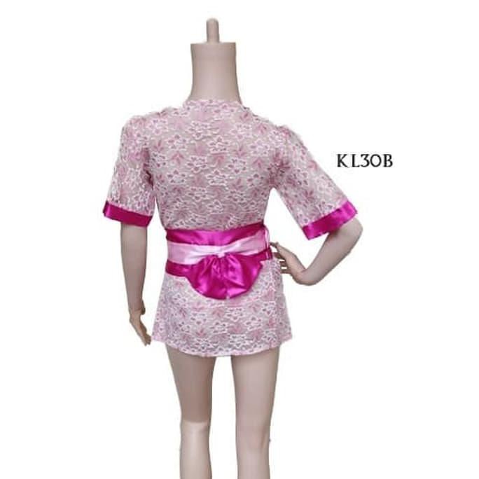 Promo Set Baju Kimono Tidur Seksi Jepang Sexy Costume Lace Brukat Pink Kl30B - Merah Muda Tbk