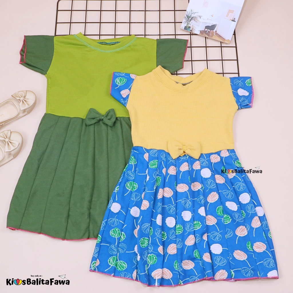 Dress Lunna uk 5 Tahun / Bahan Kaos Kombi Dres Lucu Baju Lengan Anak Perempuan Murah Motif