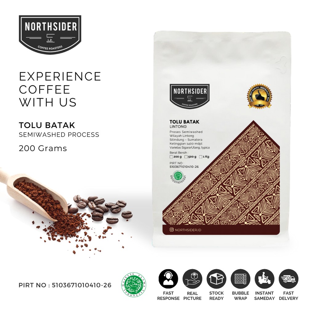 BIJI KOPI ARABIKA TOLU BATAK (LINTONG) SEMIWASHED - 200GR NORTHSIDER COFFEE