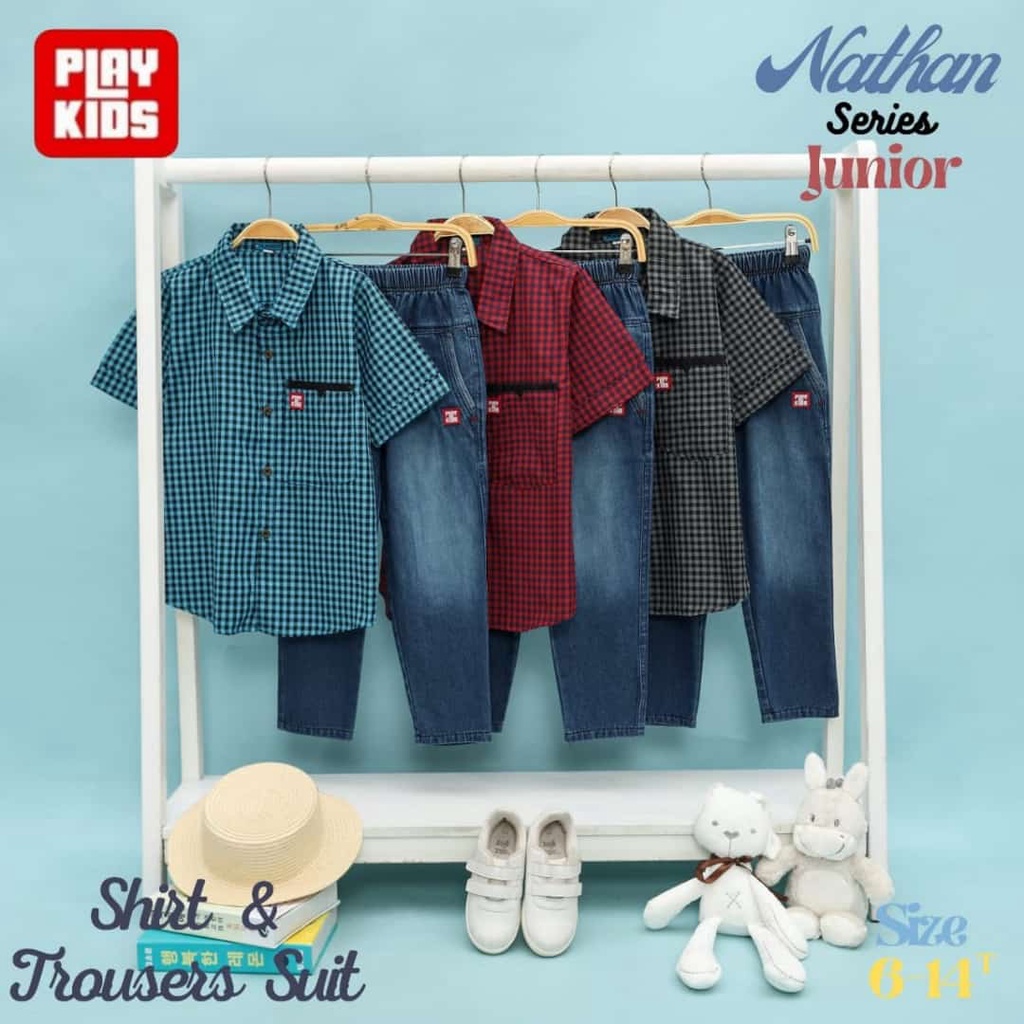 Kemeja Setelan Lengan Pendek Celana Jeans Nathan Series Playkids