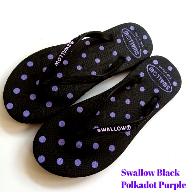 Sandal Jepit Karet Wanita Swallow Black Polkadot Original