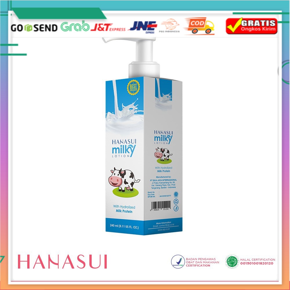 Hanasui Milky Hand Body Lotion 240ml Body Losion Memutihkan Mencerahkan Kulit Bibit Kolagen Pemutih 