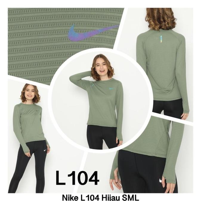 Kaos Lengan Panjang Dri-Fit Olahraga Wanita NIKE Green/Hijau L104