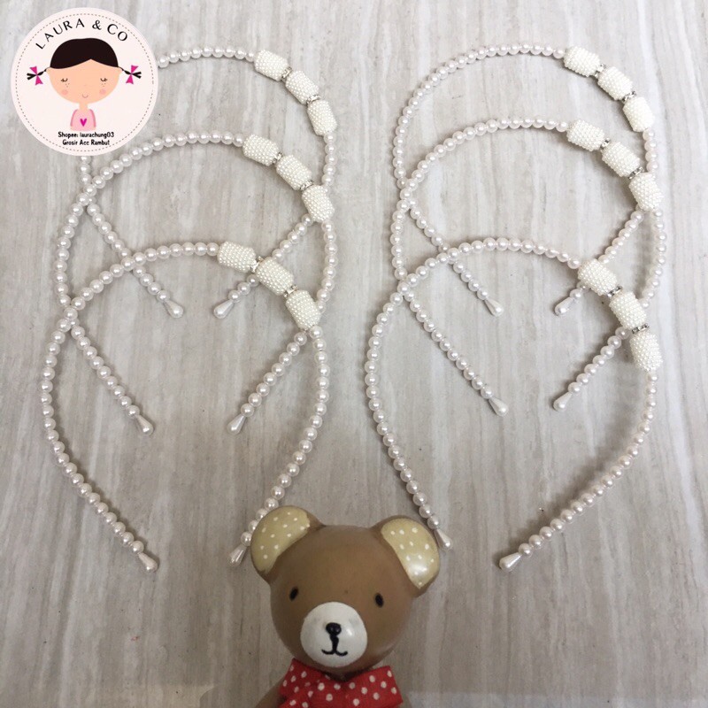 Bando Mutiara Korea 6pc Putih Hitam Warna Import Grosir