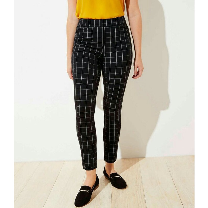Loft Windowpane High Waist Skinny Pants