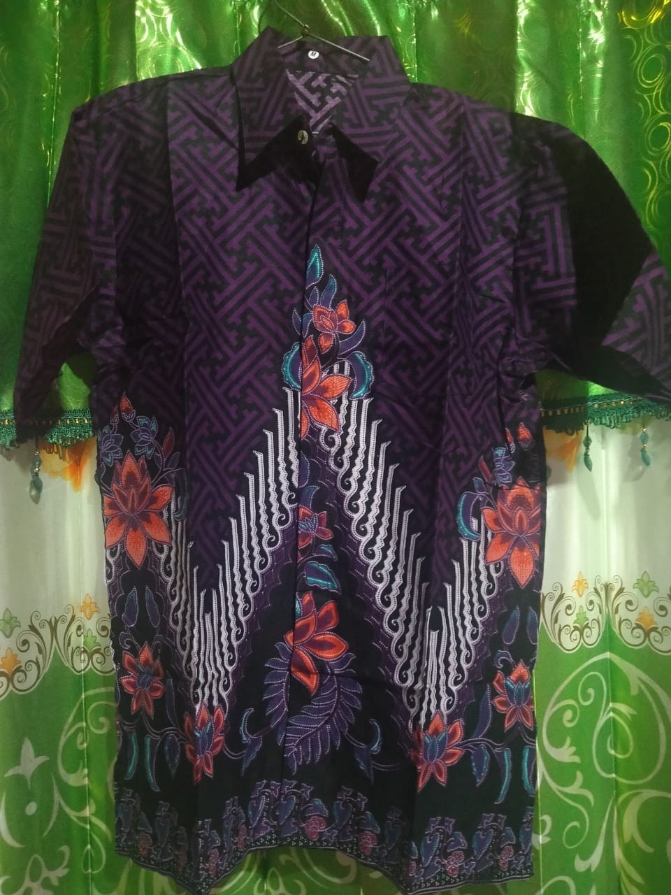 Batik Couple Keluarga Sania Ruffle Ori Ndoro Jowi Dnt Motif Pagar Ayu Ungu Terong