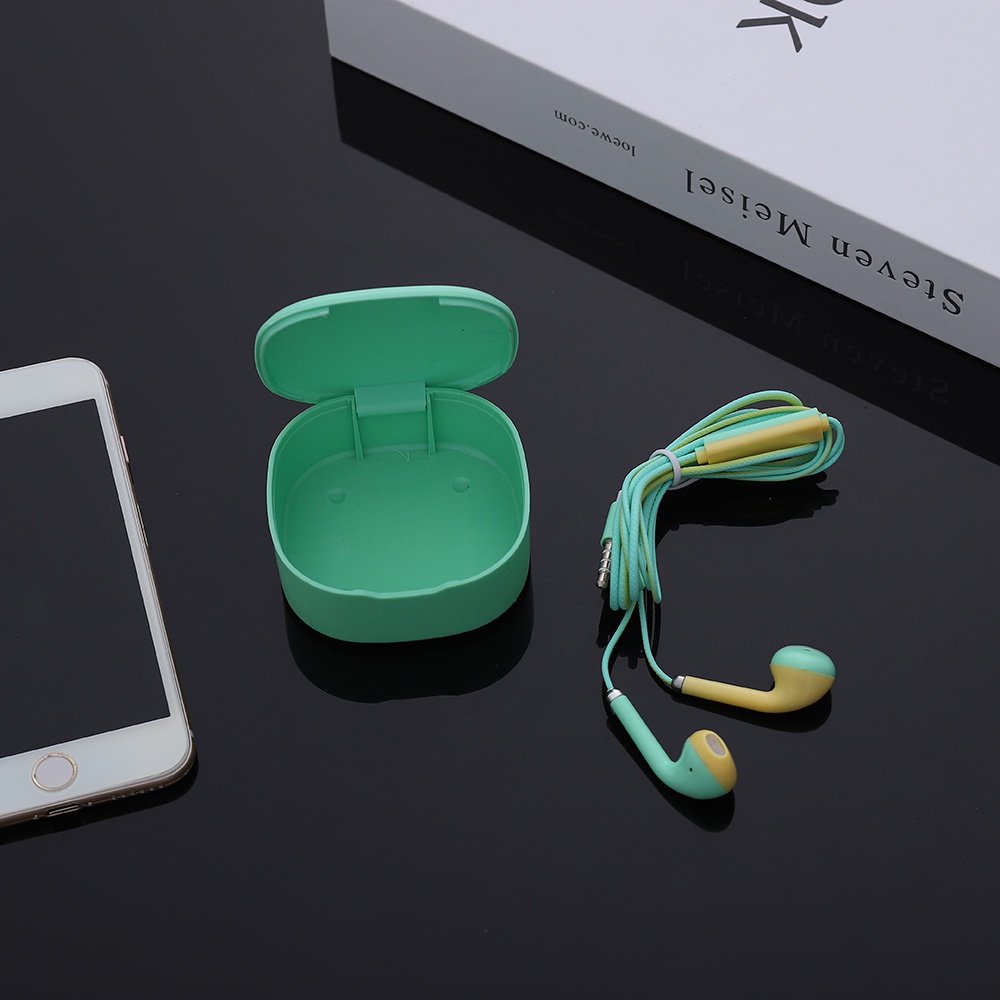 Earphone In ear Warna Macaron Dengan mic + Kotak Penyimpanan, Ada 4 Warna