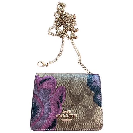 COACH MINI WALLET SIGNATURE CANVAS WITH KAFFE FASSET PRINT MINI ON CHAIN WALLET (6265)
