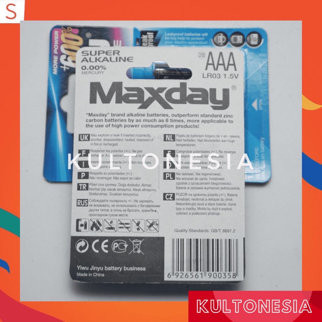 Baterai AAA Maxday Super ALKALINE 2 PCS Baterai AAA A3 1.5V MAXDAY Super Alkaline