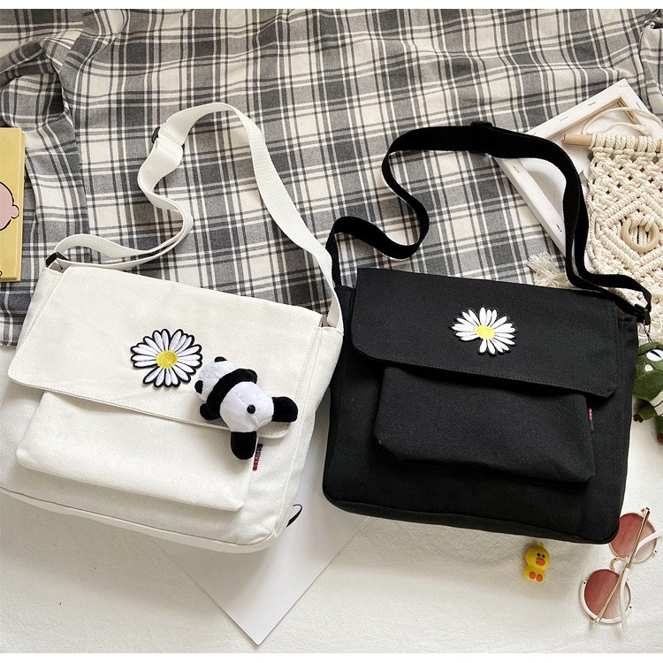 Tas Kanvas Daisy Flower Kawai Motif Tas Selempang Daisy 621-27