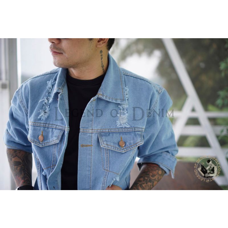 LEGEND OF DENIM Jaket Jeans Denim Pria Ripped