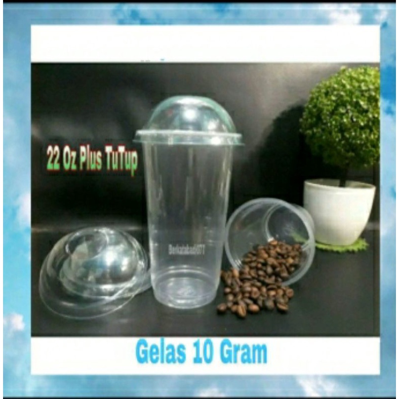 Gelas Plastic Cup Pp 22 Oz Datar 10 gram + TUTUP  CEMBUNG 2 GRAM .