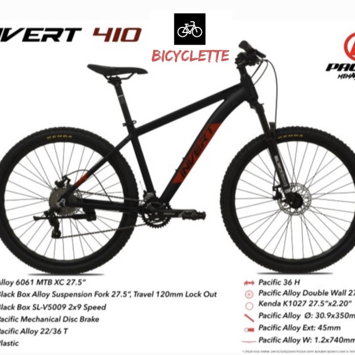 SEPEDA GUNUNG MTB PACIFIC INVERT 410 27,5 inch ALLOY 9 SPEED DISC NEW - METAL BLACK
