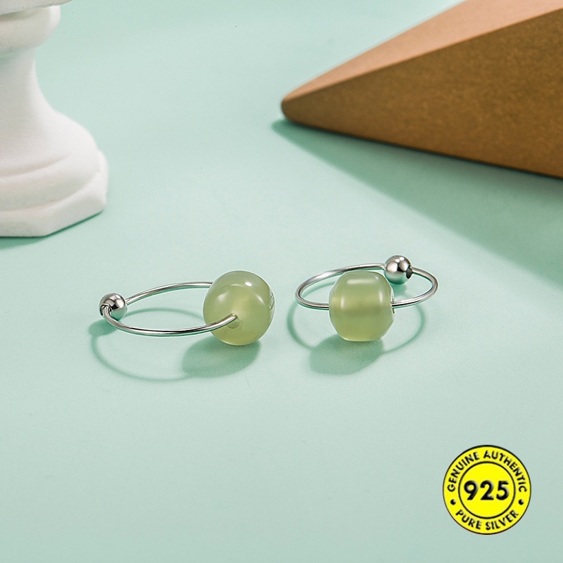 Anting Giok Hetian Bahan S925 Silver Untuk Wanita