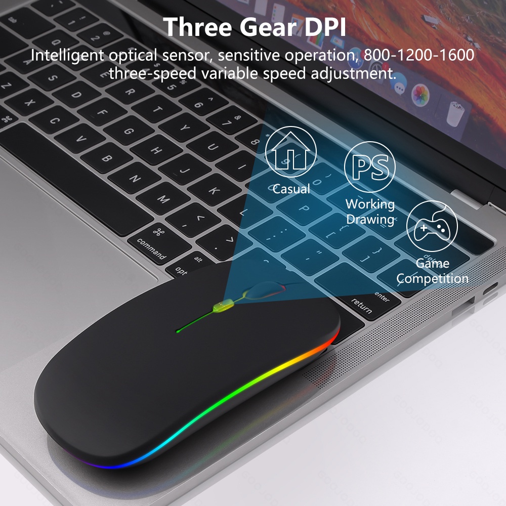 【Beli dua diskon 20%】 goojodoq Mouse Bluetooth Rechargeable Wireless Mouse Ultra-thin Silent LED Colorful Backlit Gaming Mouse