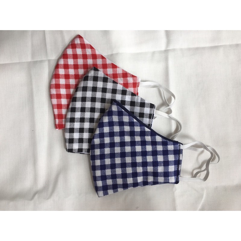 Masker kain katun DEWASA dan ANAK-ANAK 3ply motif kotak-kotak hitam putih dan merah putih flanel