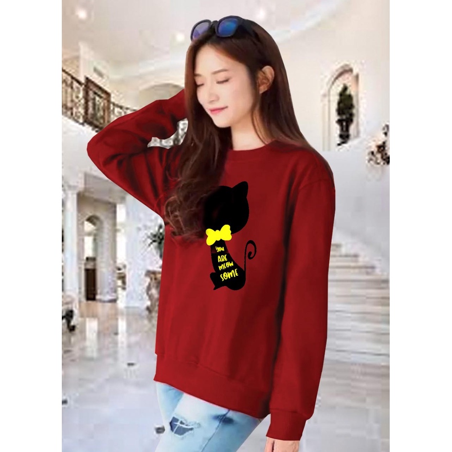 Kaos Lengan Panjang meow pita / Kaos Sweatshirt / Atasan Wanita / Atasan Wanita Lengan Panjang