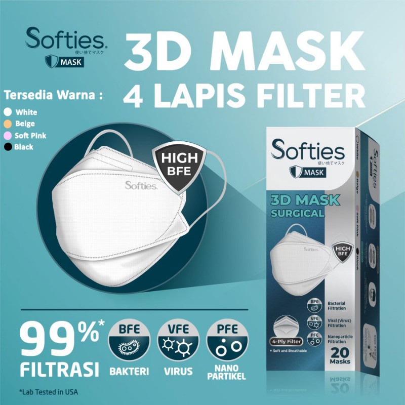 Softies 3D Surgical Mask 4 ply KF94 Masker Medis Dewasa - 20 Pcs