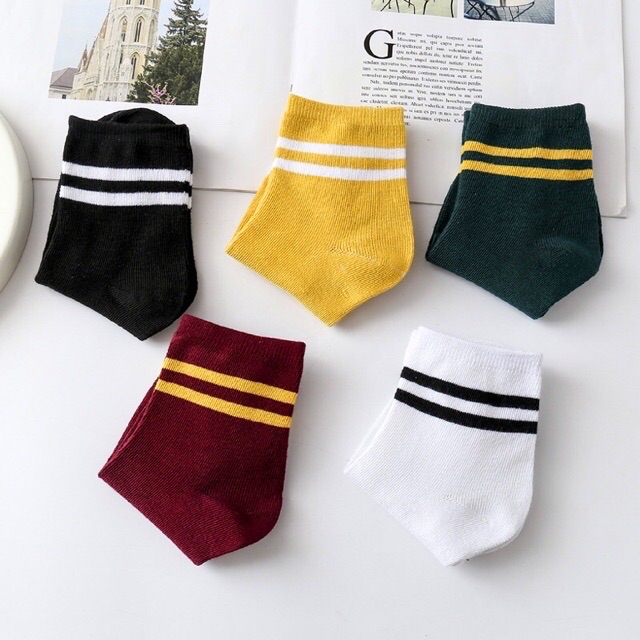 Kaos Kaki Pendek Korea Motif Garis Sock Spandek Polyester