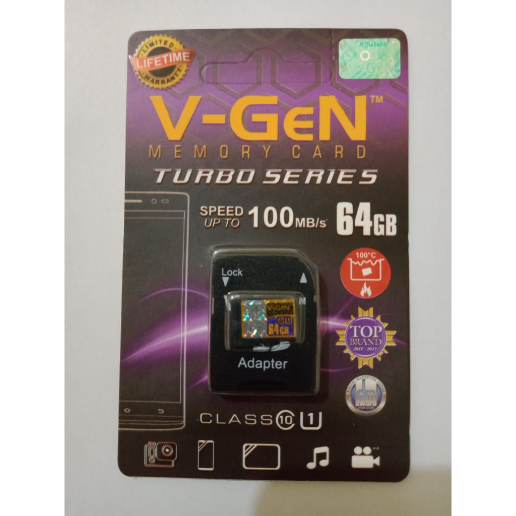 Micro SD 64 GB Turbo Series Class 10 100MB/s V-GeN +adapter