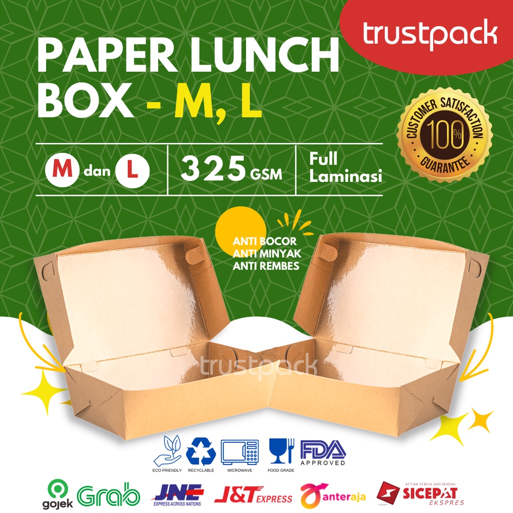 Paper lunch box kraft Medium dan large /paper box take away/ dus kotak nasi / tebal 325