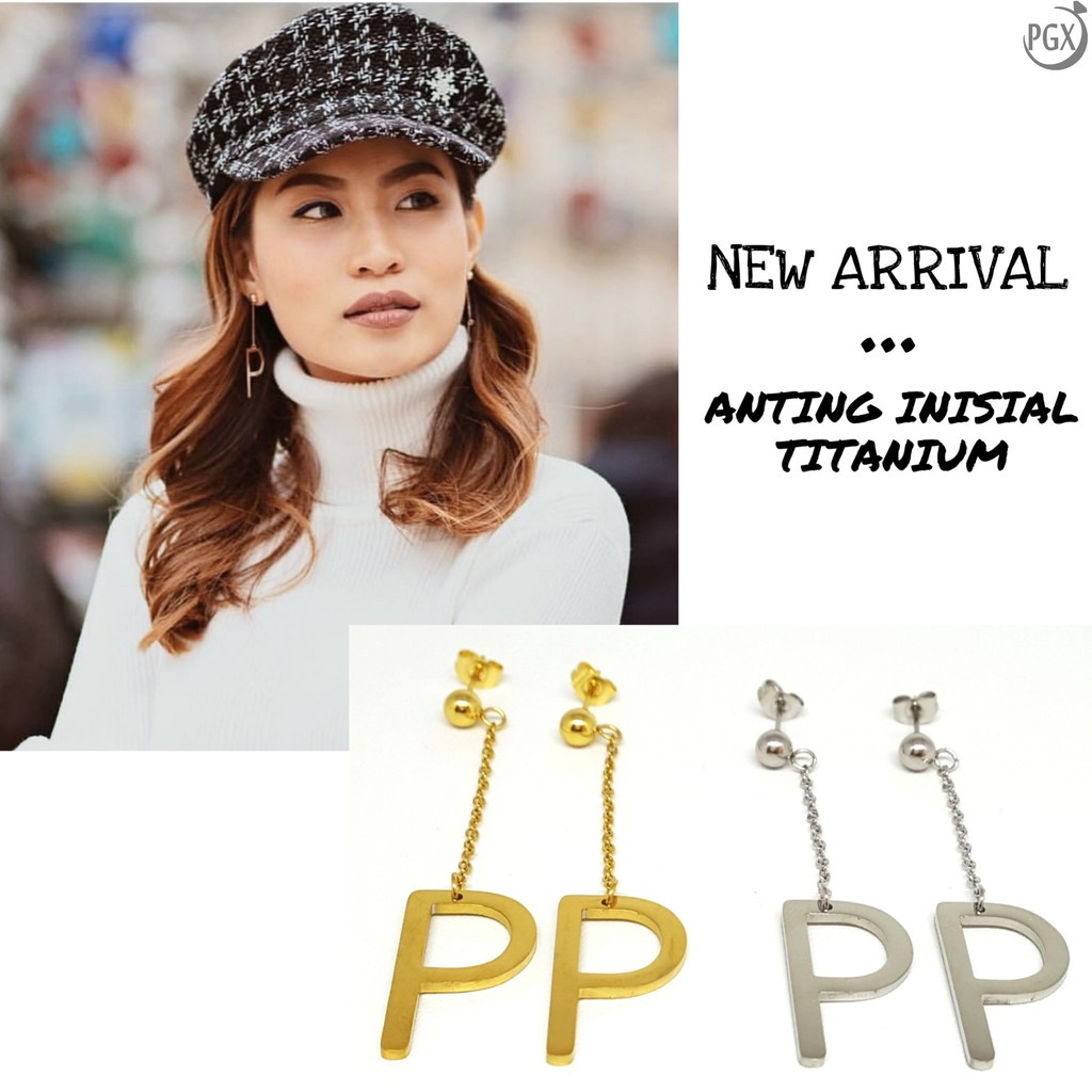T33 - Anting Titanium Huruf Inisial Nama Alfabet Anti Karat Aksesoris Fashion