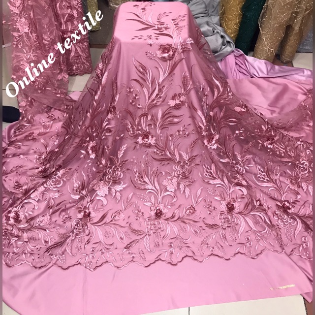 Kain bahan Tulle 3D mutiara / brokat 3D mutiara rambat.