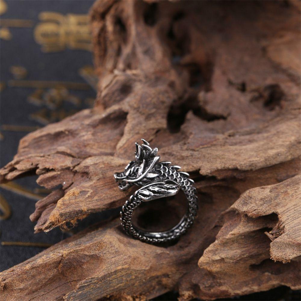 Preva Naga Cincin Pria Berlebihan Biker Pasangan Gothic Adjustable Unisex Vintage