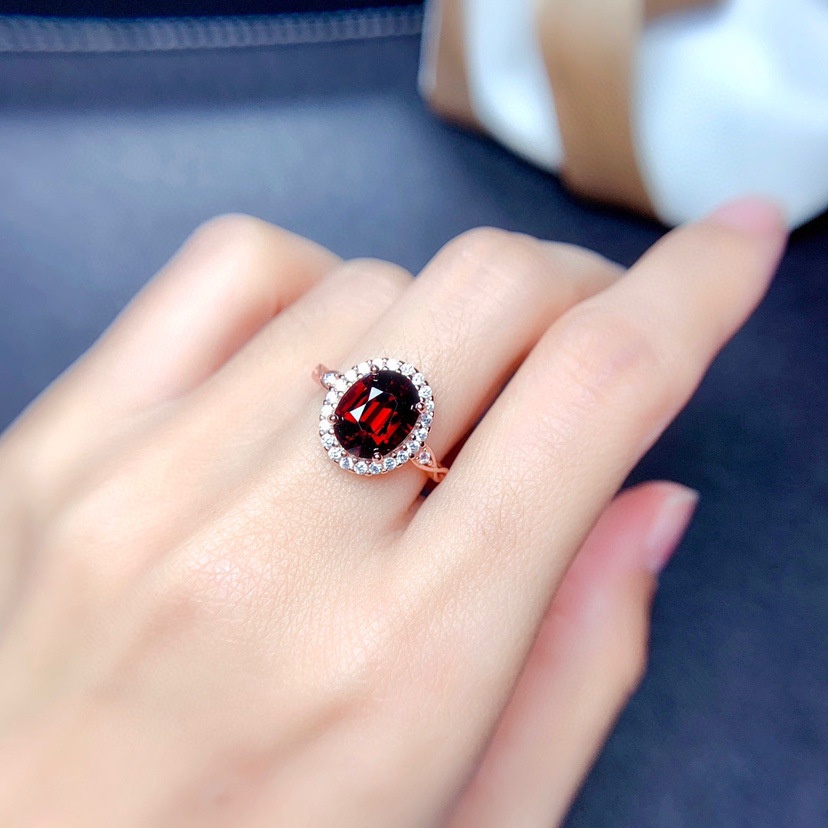 Cincin Batu Permata Merah Berlapis Emas 925 Perak Wanita