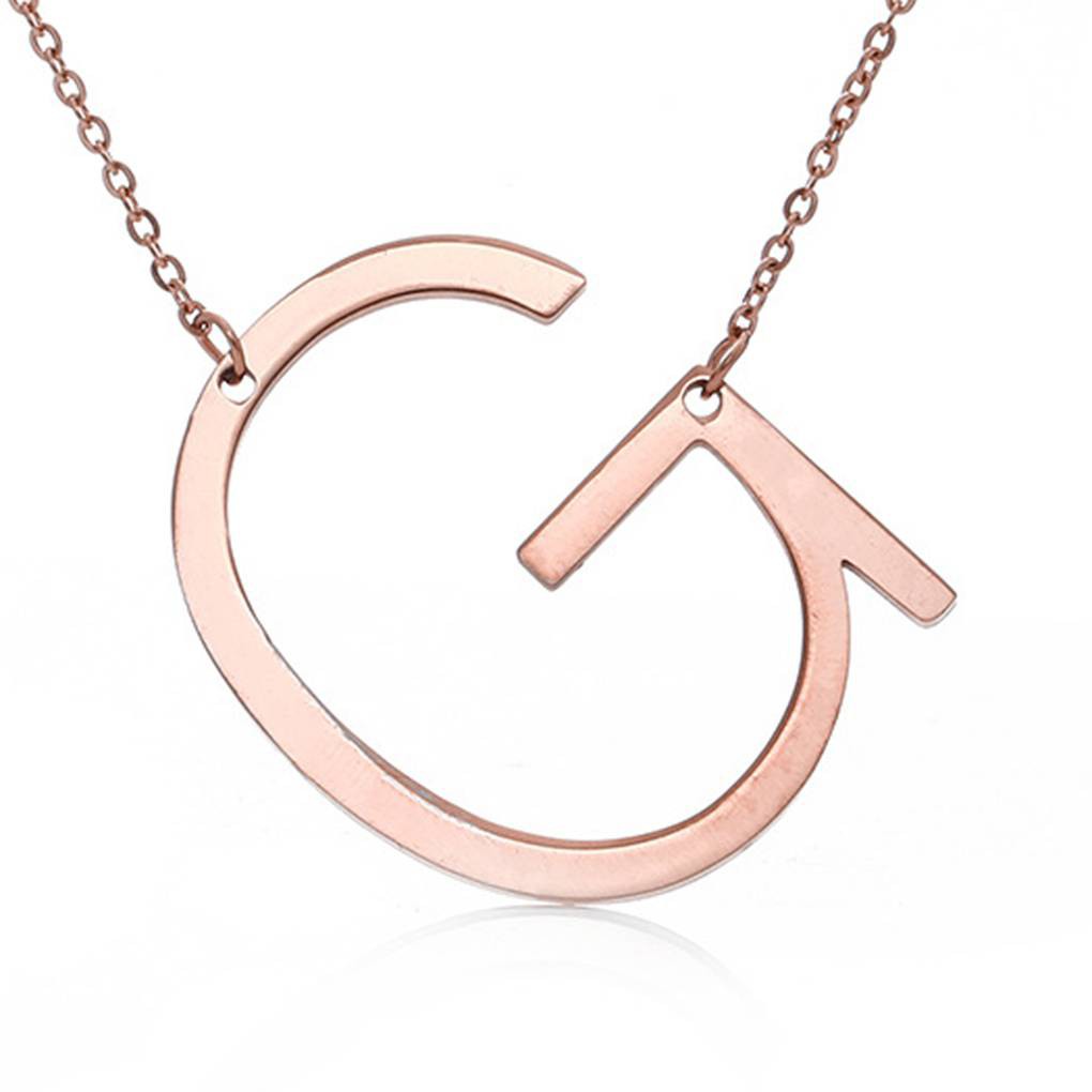 (YUZHU) Kalung Rantai Liontin Motif Huruf Bahan Stainless Steel Warna Rose Gold Simple Elegan Wanita