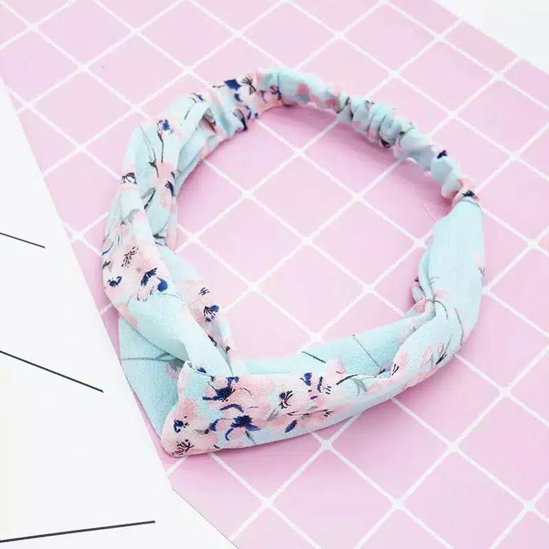 Bandana Bando Korea Floral Pattern Simpul Turban Karet Korean Headband