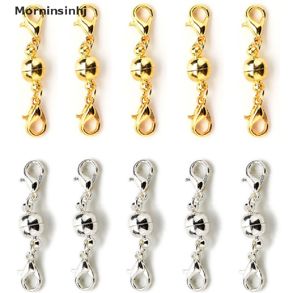 Mornin 10pcs Jepit Lobster Magnetik Nada Bola Gold &amp; Silver Untuk Perhiasan Kalung id