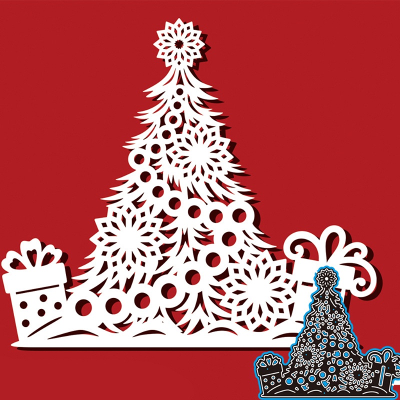 Cetakan Stensil Cutting Dies Motif Pohon Natal Bahan Metal Untuk Scrapbook / Craft DIY / Embossing