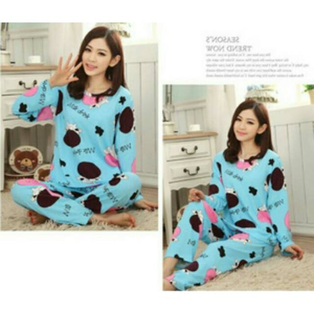 Baju tidur wanita sapi biru