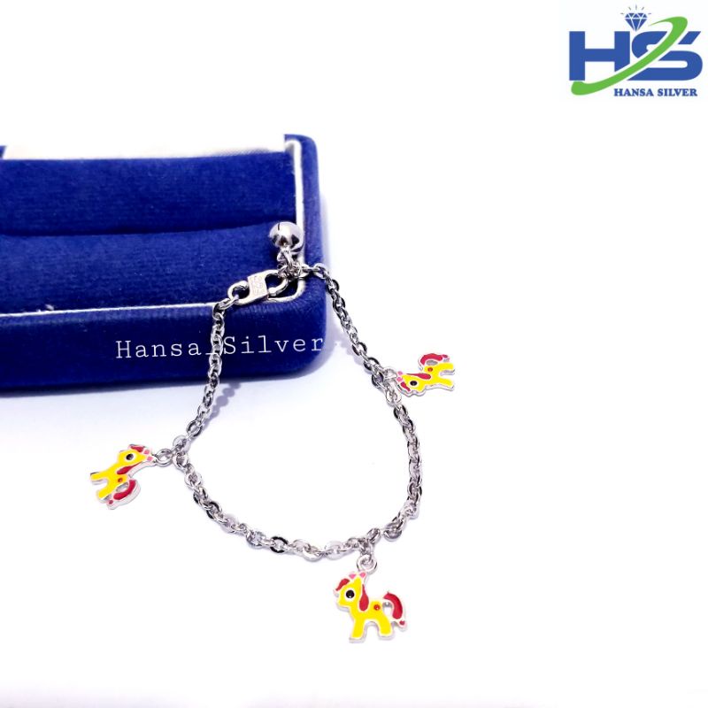 Gelang Perak Anak Asli Silver 925 Lapis Emas Putih Model Rantai Kuda Poni Bisa Untuk Tangan Dan Kaki