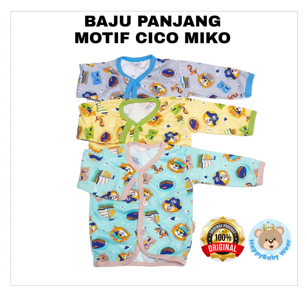 CICO MIKO 1 pcs Baju Bayi SNI Lengan Pendek Kancing Depan Motif-BAJU PANJANG LION