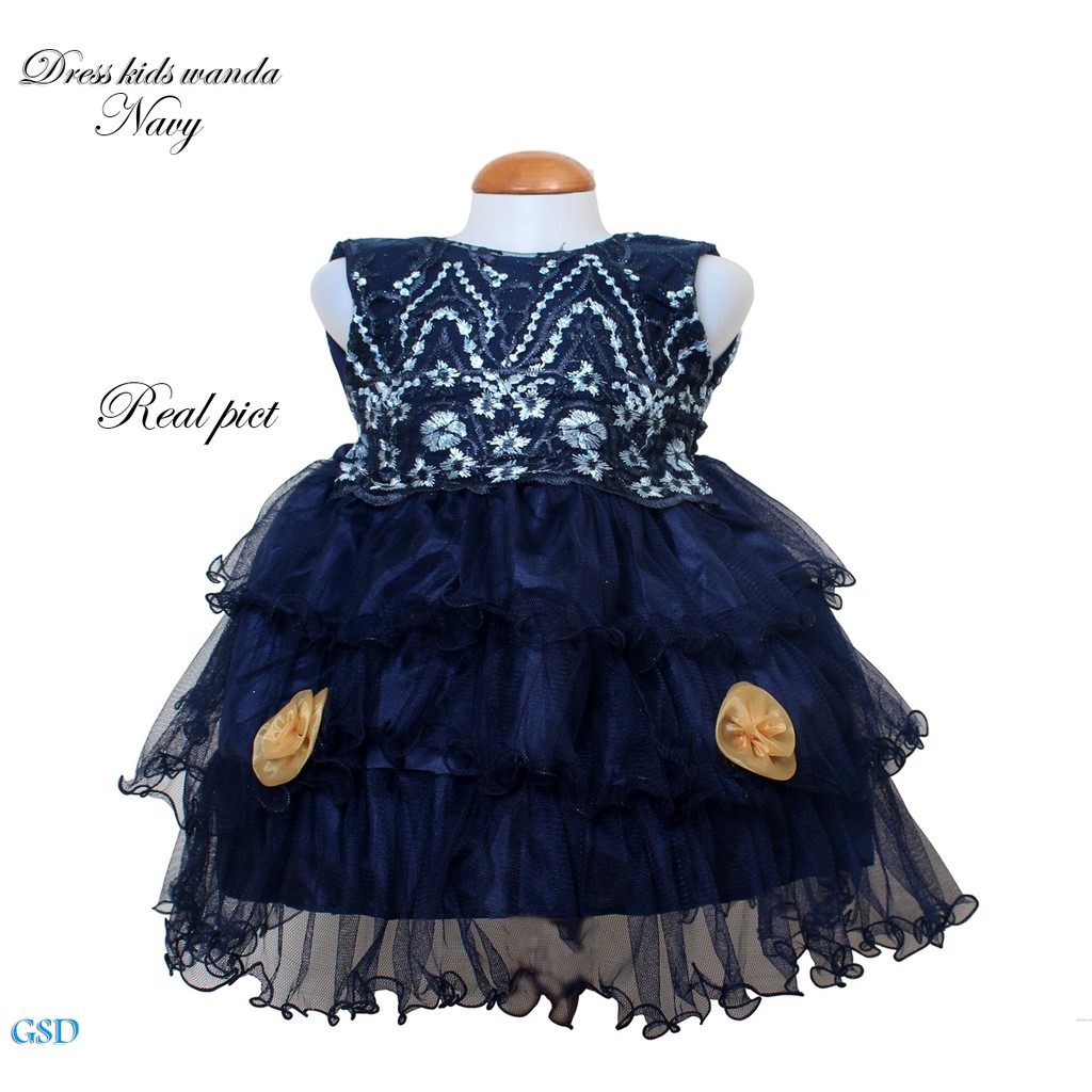 Dress Kids Wanda/Gaun Anak Bayi 1-3thn Brukat Motif Bunga/Dress Anak Import/Baju Gaun Pesta Anak