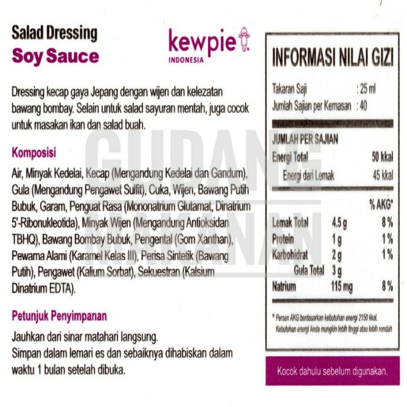 Kewpie Salad Dressing Soy Sauce 1 Liter