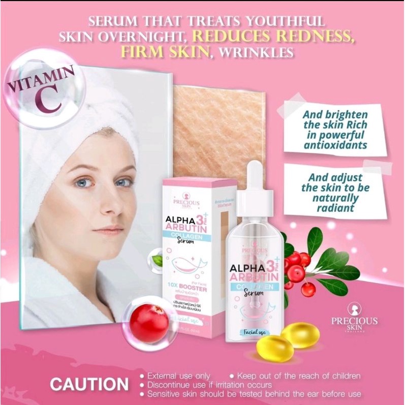 [BPOM] Precious Skin Alpha Arbutin 3Plus Glow &amp; Shine Cllagen Face Serum | Serum Pemutih Wajah 50ml