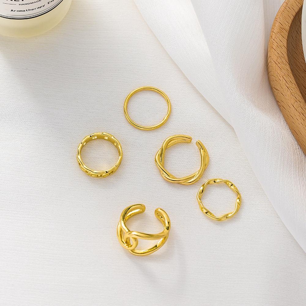 Agustinina Cincin Terbuka Kepribadian Retro 5 Pcs/set Memutar Logam Berongga Perhiasan Fashion Perempuan Ekor Cincin
