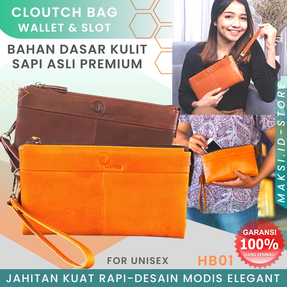 Tas Pouch Bag Clutch Bag Kulit Sapi Asli Pria Wanita Multifungsi HB01 Handbag Pria Wanita Serbaguna Kulit Sapi Asli GARANSI ORIGINAL