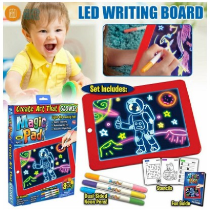 Mainan edukasi anak Papan gambar magic Pad 8 LED melatih pola pikir  kretivtas 3D Magic Drawing Pad