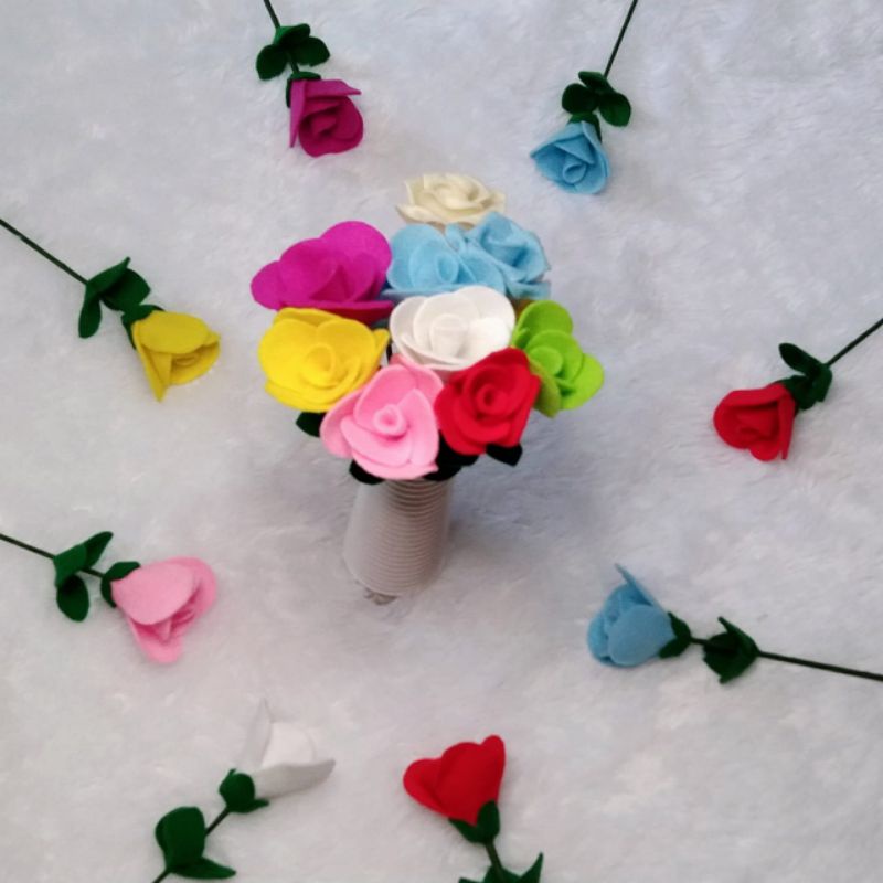Bunga Mawar Flanel|Bunga Tangkai Satuan Realpict|Bunga Flanel Mika/Tanpa Mika