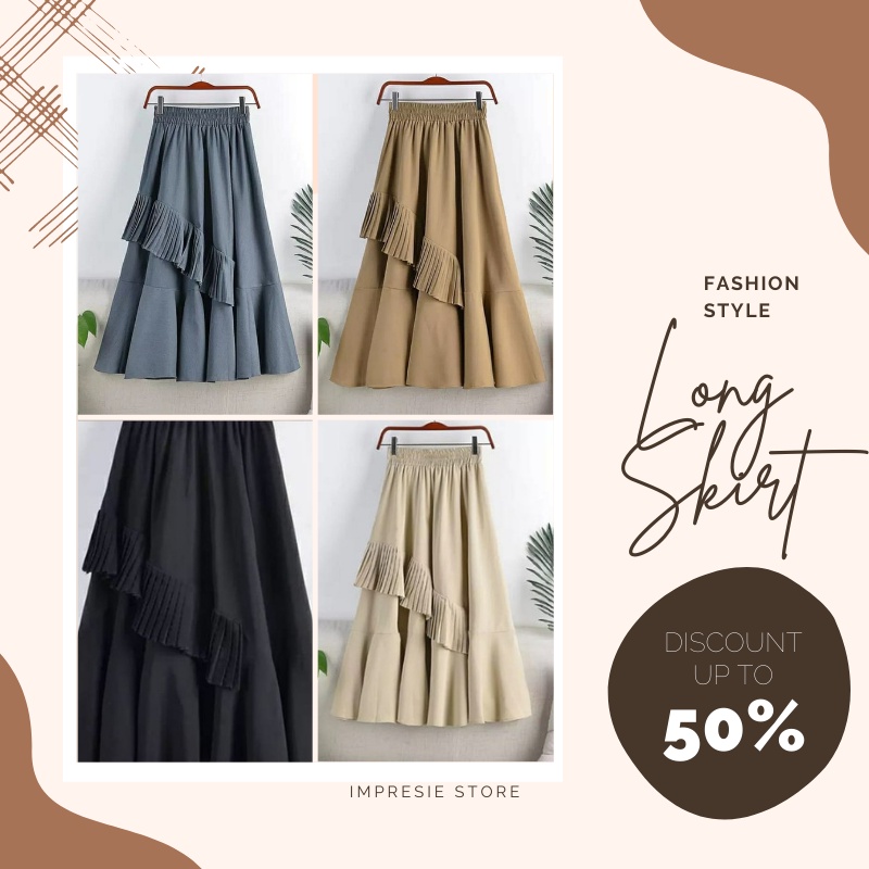AIDHA SKIRT Rok Panjang Wanita Kekinian Model Maxi Skirt Korean Style Kekinian Terbaru AA05
