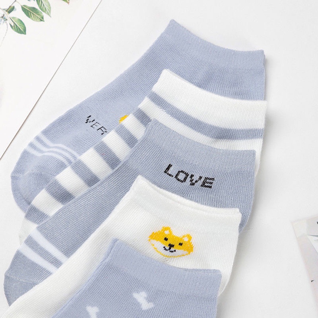 BRGUNIK Kaos Kaki Wanita Motif Blue Bear Love Fashion Korea Women Sock Import Murah KK013